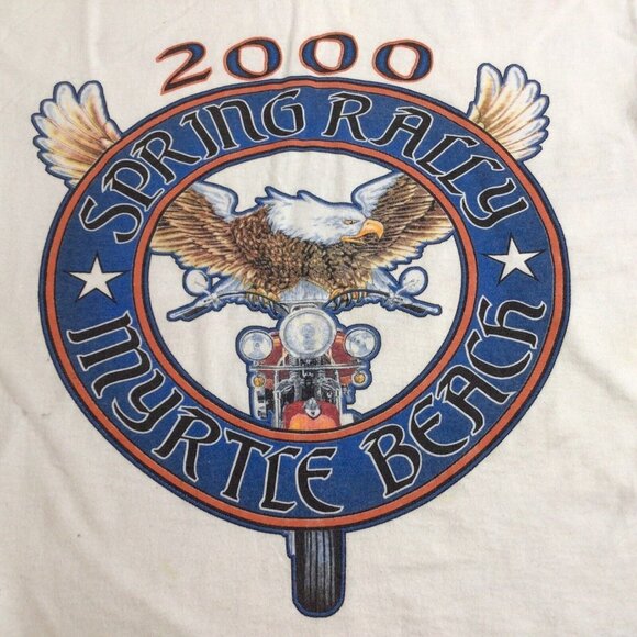 Two Vtg Spring Rally Biker Tradition T-Shirt 2000 White USA Cotton Sz L/M - Picture 1 of 4